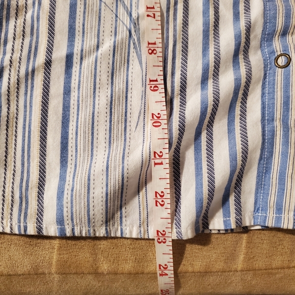 Ruff Hewn White and Blue Striped Flower Button Up Blouse Shirt - Picture 7 of 7